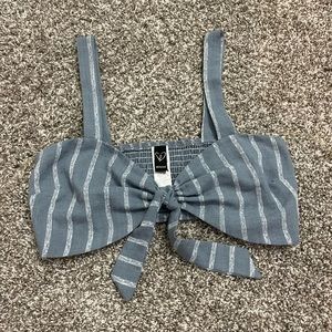 Windsor Blue and White Striped Tie Crop Top Size S